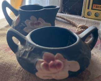 Roseville Creamer and Sugar