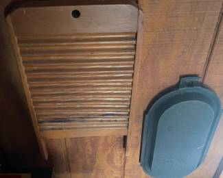Wooden Washboard and Cast Iron Griddle