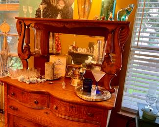 Stunning 2 pc. Vtg 19th Century oak buffet cabinet 