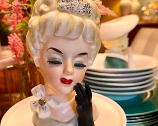 Vtg. Enesco Lady Head Vase 