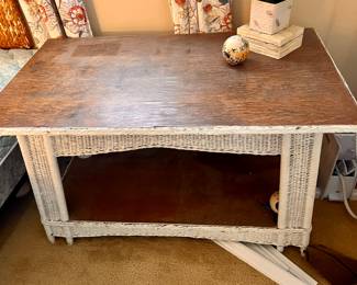 Vtg. Wicker w/wood top table