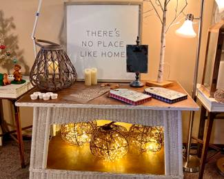 Vtg. Wicker w/wood top table