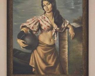 2 Oil Painting of a Spanish Woman. Signed by Artist A. Morales
