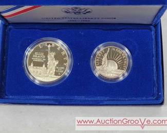1986 Statue of Liberty Proof Set. Silver Dollar and Half Dollar