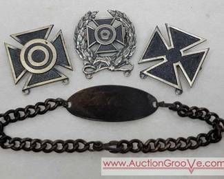 Sterling Silver Marksmanship Badges and Bracelet.
