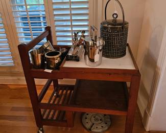 Mid century modern teak bar cart 