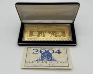 #3016 • 2004 Million Dollar .999 Pure Silver Layered in Pure 24k Gold Bar, 4ozt

