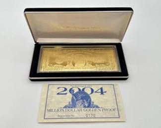 #3034 • 2004 Million Dollar .999 Pure Silver Layered in Pure 24kt Gold Bar, 4ozt
