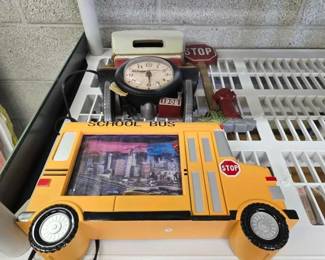 #1936 • Classic Car Clock and School Bus Night Light
