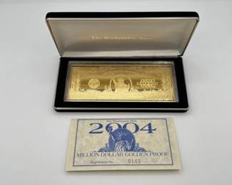#3024 • 2004 Million Dollar .999 Pure Silver Layered in Pure 24k Gold Bar, 4ozt
