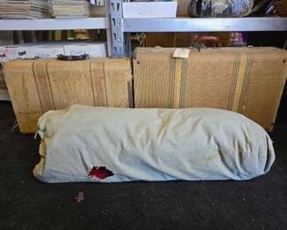 #10476 • 2 Vintage Suitcases & Vintage Thermos Camping Tent
