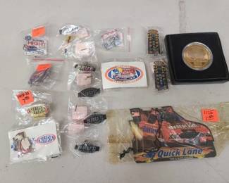 #1160 • NHRA Gold Coin, Pins, and Air Freshener
