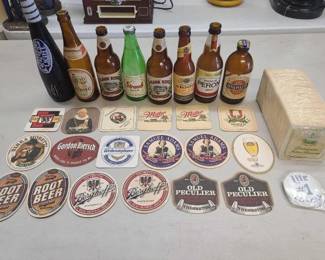 #1124 • (8) Vintage Beer Bottles and Coasters
