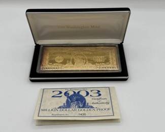 #3054 • 2003 Million Dollar .999 Pure Silver Layered in Pure 24k Gold, 4ozt
