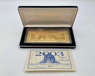 #3038 • 2003 Million Dollar .999 Pure Silver Layered in Pure 24kt Gold Bar, 4ozt
