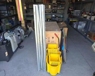 #12222 • Folding Metal Canopy and Rubbermaid Mop Bucket
