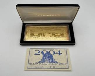 #3030 • 2004 Million Dollar .999 Pure Silver Layered in Pure 24k Gold Bar, 4ozt
