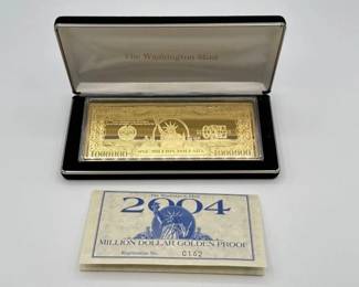 #3018 • 2004 Million Dollar .999 Pure Silver Layered in Pure 24k Gold Bar, 4ozt
