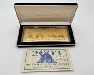 #3044 • 2003 Million Dollar .999 Pure Silver Layered in Pure 24kt Gold, 4ozt
