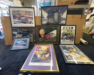 #10352 • (8) Framed NASCAR Artwork / Drag Racing Artwork
