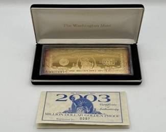 #3050 • 2003 Million Dollar .999 Pure Silver Layered in Pure 24k Gold, 4ozt

