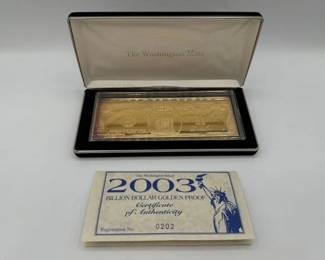 #3000 • 2003 Billion Dollar .999 Pure Silver Layered in Pure 24kt Gold Bar, 4ozt
