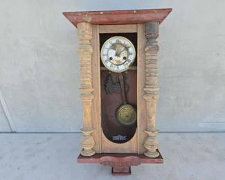#13040 • Vintage Wooden Silva-Gong Wall Clock with Key
