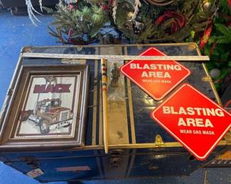 #20604 • Mack Truck Mirror Polo Stake Samurai Warrior 2 Blasting Area Signs and Yard Stick
