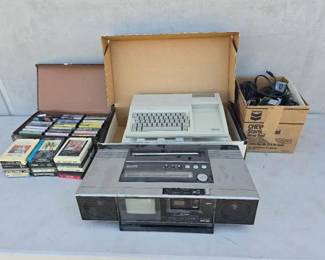 #13024 • Texas Instrument Computer 99/4A, Spare Computer Parts, Sharp TV-AM/FM Radio, Cassette Tapes, 8 Tracks
