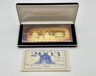 #3046 • 2003 Million Dollar .999 Pure Silver Layered in Pure 24k Gold Bar, 4ozt
