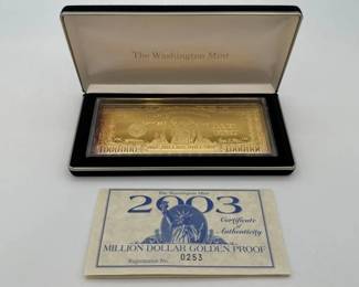 #3042 • 2003 Million Dollar .999 Pure Silver Layered in Pure 24kt Gold Bar, 4ozt
