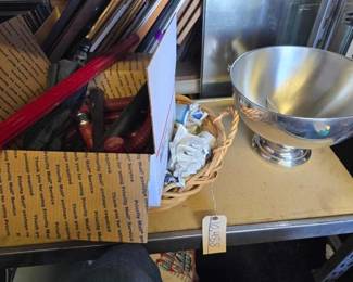 #10488 • Box Of Vintage Vacuum in Parts Umbrella Louis Roederer Champagne
