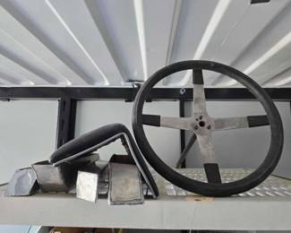 #24306 • Vintage Car Steering Wheel , Scrap Metal , Armrest
