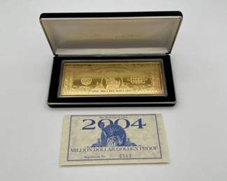 #3020 • 2004 Million Dollar .999 Pure Silver Layered Pure 24k Gold Bar, 4ozt
