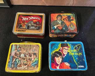#10410 • 4 Vintage Metal Lunch Boxes
