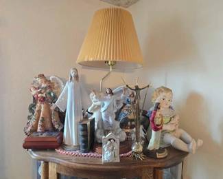 #60592 • Porcelain Statues, Music Box, Candle Holder, and Lamp
