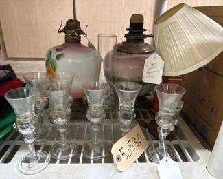 #50530 • (3) Painted Lamps & (7) Crystal Cups

