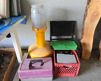 #6016 • Tackle Box Folding Chair Booie and tote of fishing Equipment
