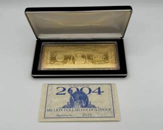 #3028 • 2004 Million Dollar .999 Pure Silver Layered in Pure 24k Gold Bar, 4ozt
