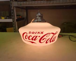 #1544 • Vintage Coca-Cola White Glass Globe Hanging Ceiling Light
