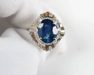 SAPPHIRE RING WITH DIAMOND SOLID 18K WHITE GOLD 5.68CTW, FINE JEWELRY DIAMONDS GEMSTONE

