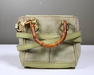 GUCCI Bamboo Hand Bag Suede 2way Lime Green 007 2214 0238 Authentic Shoulder Bag Purse
