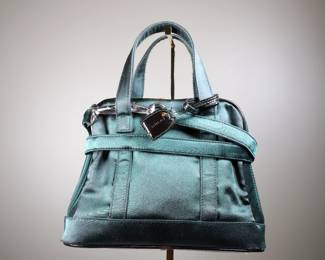 Gucci Purse Green Bamboo Handle Nylon Handbag Shoulder Strap Authentic RARE
