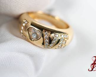 Chopard 18K Yellow Gold LOVE Heart Happy Floating Diamond Ring Band Size 6 Diamonds