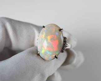 PLATINUM, Australian Opal & Diamond RING 15.26ctw, 12.52 Grams NaturalJEWELRY GEMSTONE DIAMONDs
