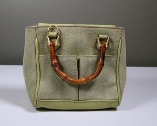 GUCCI Bamboo Hand Bag Suede 2way Lime Green 007 2214 0238 Authentic Shoulder Bag Purse
