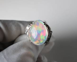 Platinum, Mexican Opal & Diamond Ring 14.86ctw, 13.75 Grams Natural Gemstone Jewelry Diamonds
