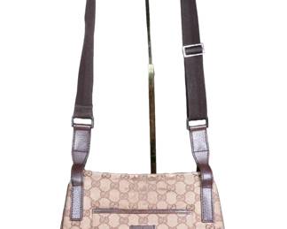 GUCCI Monogram Flat Messenger Bag Dark Brown Purse Shoulder Leather Authentic
