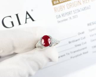 Platinum, GIA Burma Ruby & Diamond Ring 2.89ctw, 6.3 Grams Oscar Friedman Natural Gemstone Jewelry Diamonds
