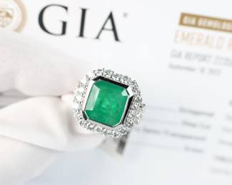 Platinum, GIA Natural Emerald And Diamond Ring 8.84ctw, 12.8 Grams Gemstone Jewelry
